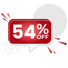 54% off. White background with 54 percent discount on a red balloon for mega big sales. 54% sale