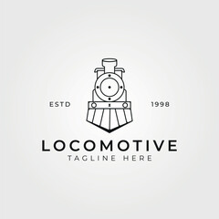 line art locomotive logo vector illustration design, icon and symbol