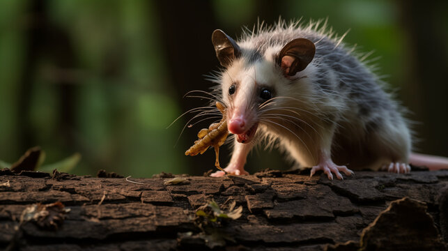 opossum eating a cicada