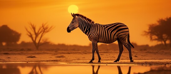 Fototapeta na wymiar Zebra at sunset Silhouettes