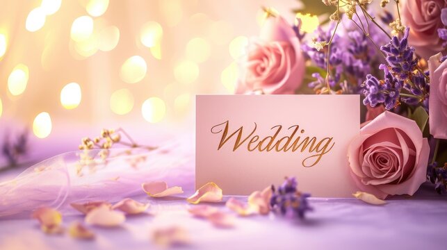 Romantic allure: captivating wedding invitation card adorned with text wedding, blending elegance and sentiment in beautiful design, perfect for announcing and inviting to joyous celebration of love.
