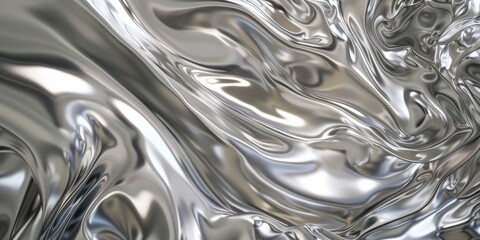 Liquid silver swirls, intertwining in an elegant, abstract dance, suggesting luxury and fluidity