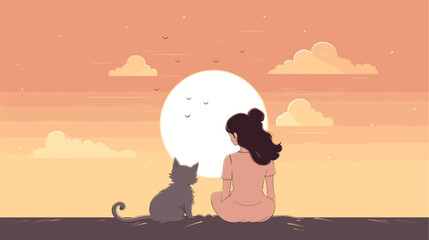 Heartwarming vector art background featuring adorable and cuddly pets in playful and endearing scenes  capturing the essence of companionship and joy. simple minimalist illustration creative - obrazy, fototapety, plakaty
