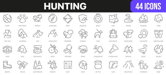 Hunting line icons collection. UI icon set in a flat design. Excellent signed icon collection. Thin outline icons pack. Vector illustration EPS10 - obrazy, fototapety, plakaty
