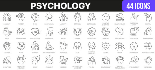 Psychology line icons collection. UI icon set in a flat design. Excellent signed icon collection. Thin outline icons pack. Vector illustration EPS10