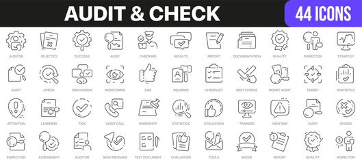 Audit and check line icons collection. UI icon set in a flat design. Excellent signed icon collection. Thin outline icons pack. Vector illustration EPS10