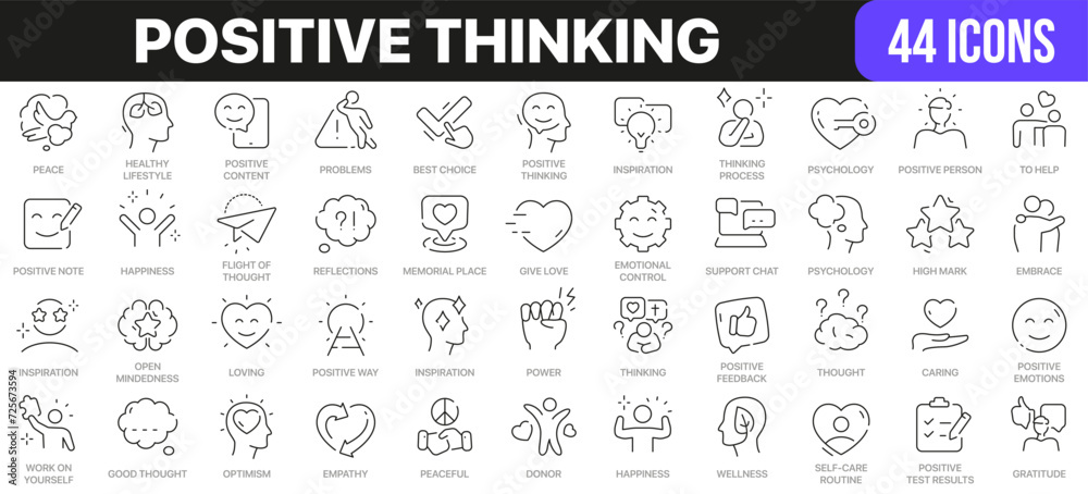 Poster positive thinking line icons collection. ui icon set in a flat design. excellent signed icon collect