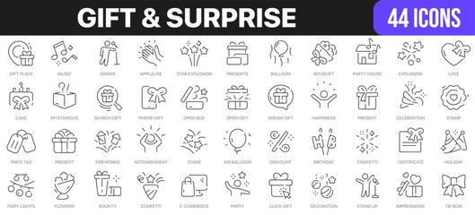 Gift and surprise line icons collection. UI icon set in a flat design. Excellent signed icon collection. Thin outline icons pack. Vector illustration EPS10