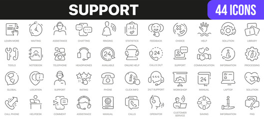 Support line icons collection. UI icon set in a flat design. Excellent signed icon collection. Thin outline icons pack. Vector illustration EPS10