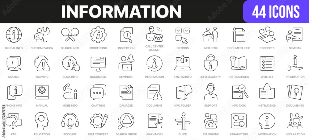 Aufkleber Information line icons collection. UI icon set in a flat design. Excellent signed icon collection. Thin outline icons pack. Vector illustration EPS10