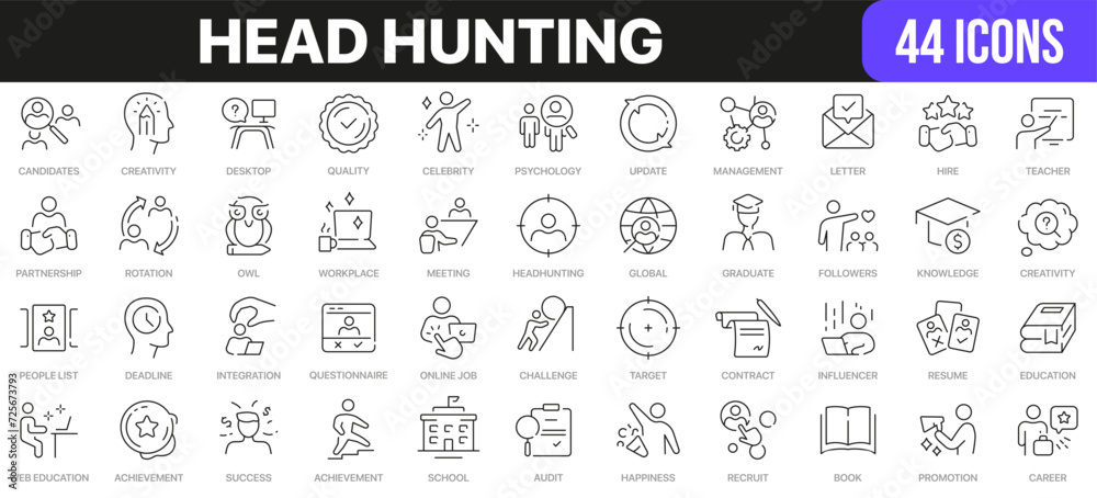 Aufkleber head hunting line icons collection. ui icon set in a flat design. excellent signed icon collection. 