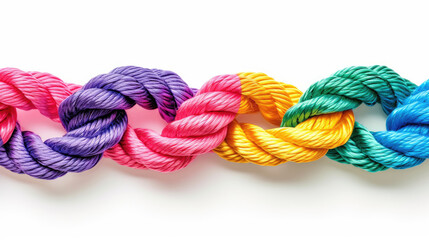 Diversity Colorful Knotted Ropes on White Background