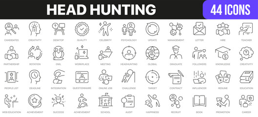 Head hunting line icons collection. UI icon set in a flat design. Excellent signed icon collection. Thin outline icons pack. Vector illustration EPS10