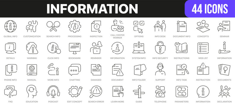 Information line icons collection. UI icon set in a flat design. Excellent signed icon collection. Thin outline icons pack. Vector illustration EPS10