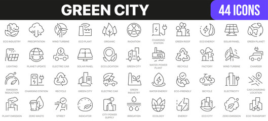 Green city line icons collection. UI icon set in a flat design. Excellent signed icon collection. Thin outline icons pack. Vector illustration EPS10