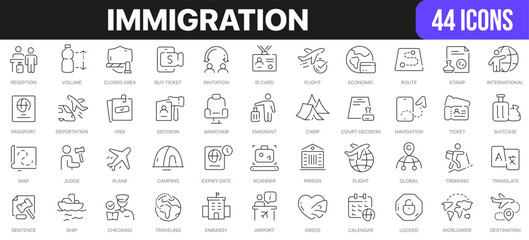 Immigration line icons collection. UI icon set in a flat design. Excellent signed icon collection. Thin outline icons pack. Vector illustration EPS10