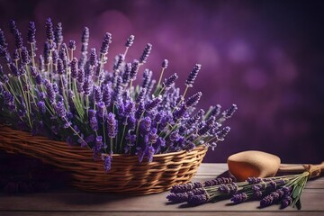Bouquet of lavender in basket