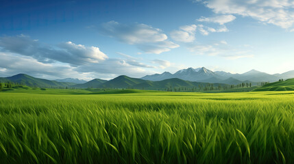 Obraz premium wide grass field, sunset wallpaper design