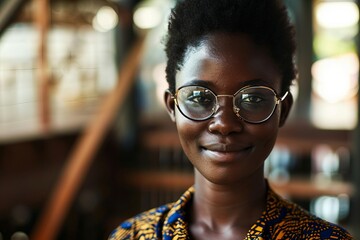 a woman wearing glasses and smiling
