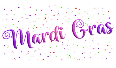 Mardi Gras - carnival written in Portuguese - pink and light blue gradient written word - scattered colored paper confetti - vector graphics - cards, presentations, prints, sublimation and cricut	 - obrazy, fototapety, plakaty