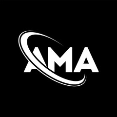 AMA logo. AMA letter. AMA letter logo design. Initials AMA logo linked with circle and uppercase monogram logo. AMA typography for technology, business and real estate brand. - obrazy, fototapety, plakaty