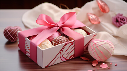 Valentine's Day. Gift with a bow. Sweets. Sweets in gift packaging