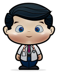 Cute kid cartoon vector illustration wearing Doctor uniform