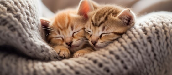 Two cute, cute kittens are sleeping in a blanket