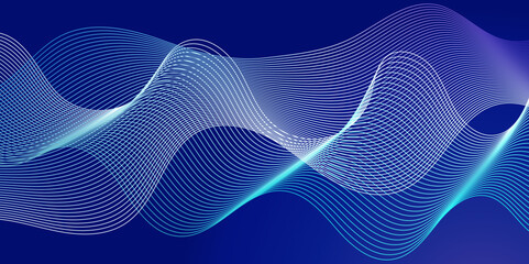 Modern abstract blue wave digital geometric Technology, data science frequency gradient lines on transparent background. Isolated on blue and white background. gray and white wavy stripes background.