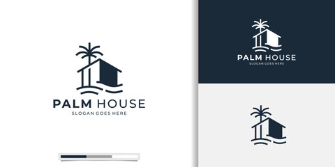 Creative Palm house minimalist logo design vector icon illustration.