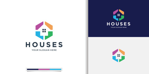 Fototapeta premium modern home logo inspiration in negative space design with color branding for business your company.
