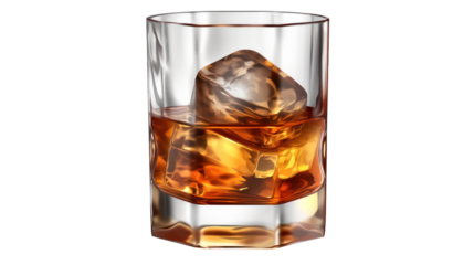 glass of whiskey isolated on transparent and white background.PNG image