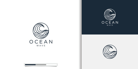 Luxury Wave line logo design with simple and modern shape of sea water wave in a circle concept inspiration.