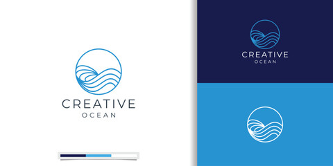 Luxury Wave line logo design with simple and modern shape of sea water wave in a circle concept inspiration.