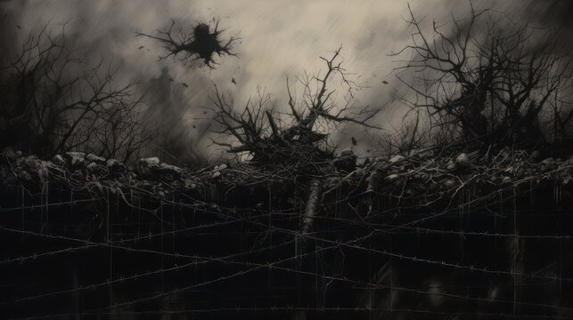 Halloween spooky themed scary barbed wire with dark background wallpaper.