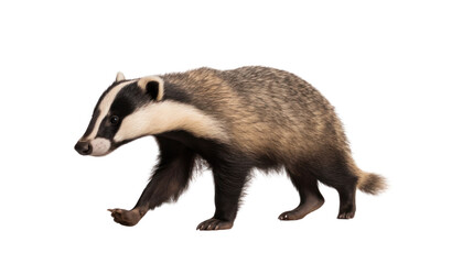 Fototapeta premium European badger walking isolated on transparent and white background.PNG image