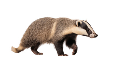 Fototapeta premium European badger walking isolated on transparent and white background.PNG image