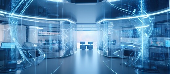 VISUAL DNA TRANSPARENCY TECHNOLOGY, LABORATORY ROOM BACKGROUND, BLUE LIGHT
