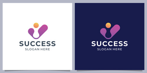Creative business success People Check Logo design, human good service icon symbol, analysis health check logo element - obrazy, fototapety, plakaty