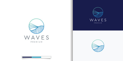 Premium Wave logo design template. Creative line style Wave logo with circular round template.