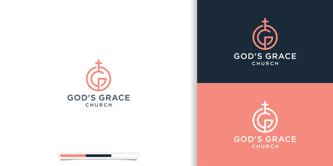 Creative of Christian Church Jesus Cross Gospel logo design with initial letter G minimalist line circle round design.