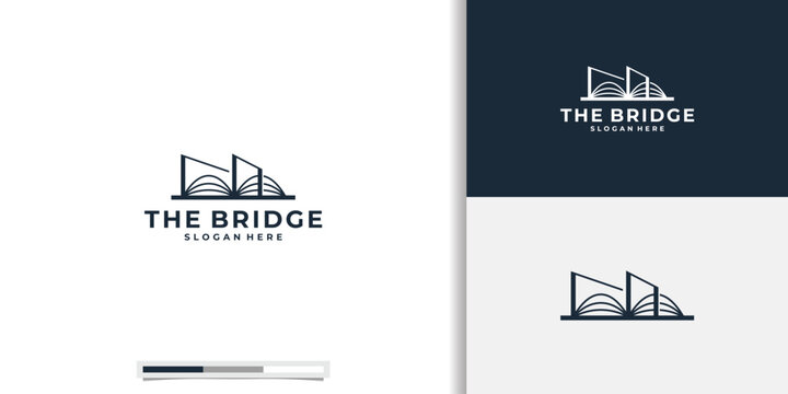 The Bridge Premium logo design template inspiration. sketch build bridge linear style, inspirations for business company.