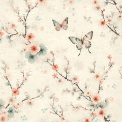 桜と蝶と雪のイラスト