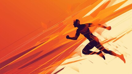 Fototapeta na wymiar Geometric running man in vector on orange white background.