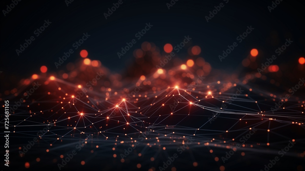 Wall mural visualization of a data technology theme, abstract design with 3d rendered connecting dots and lines