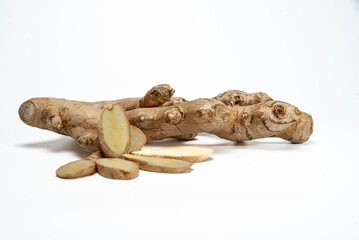 Ginger roots on white background.