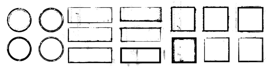 Grunge round square and rectangle frames. empty black boxes round and square border set. Rectangle borders collections.