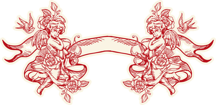 Hand-drawn graphic romantic elements. Vinatge Tattoo Design