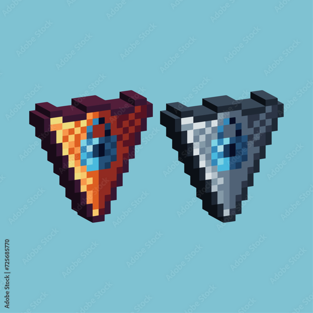 Poster isometric pixel art 3d of locked shield icon for items asset. locked shield icon on pixelated style.