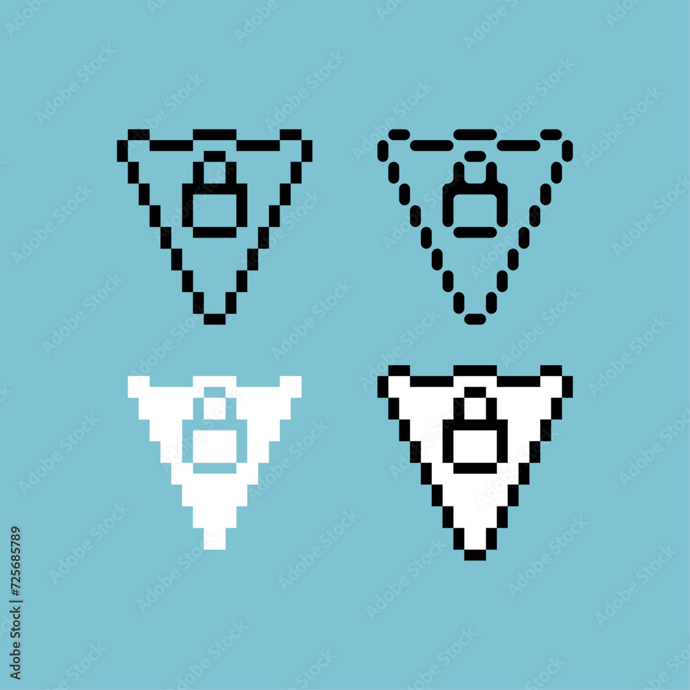 Poster pixel art outlin set icon of lock shield variation color. locked shield icon on pixelated style. 8bi